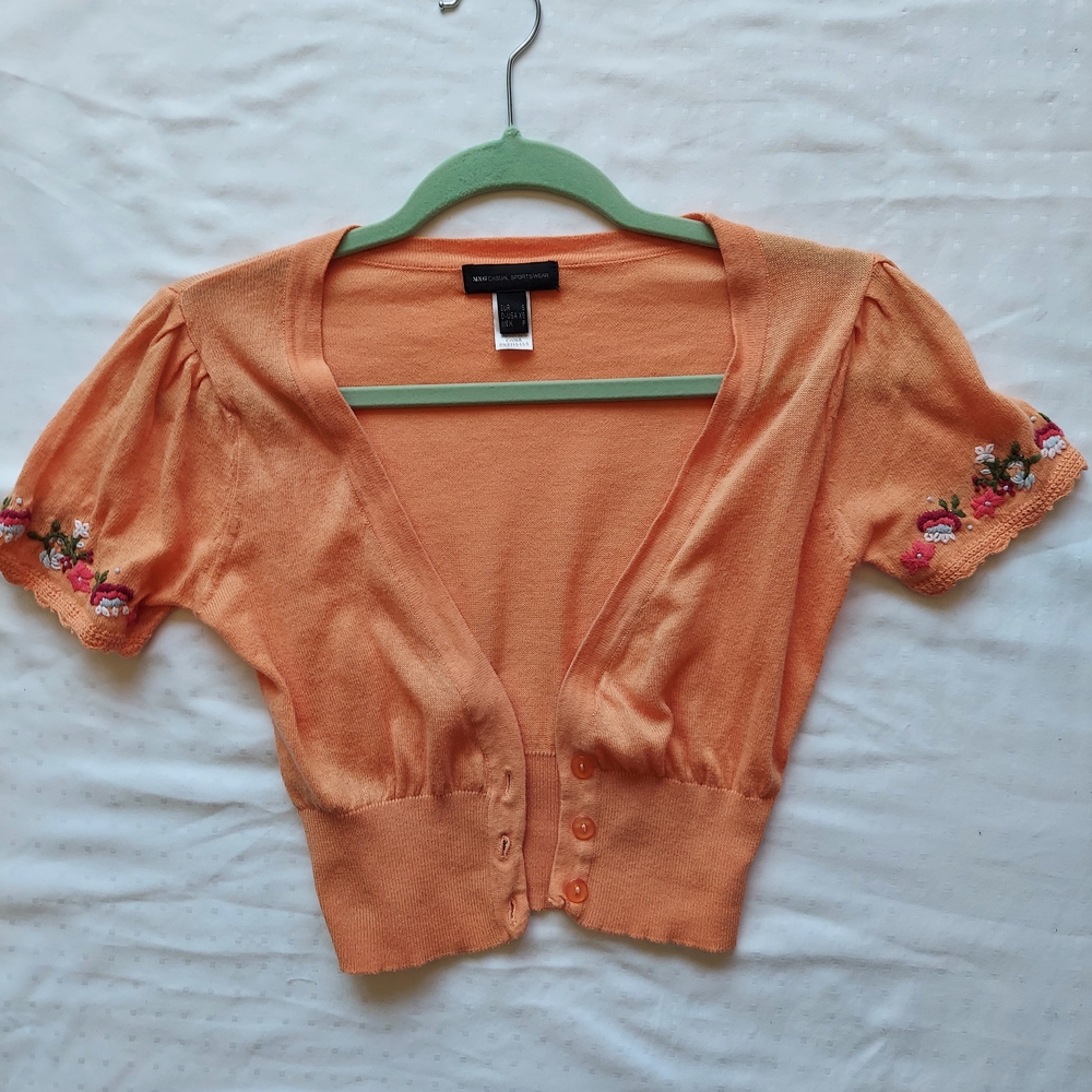 Mango Orange and Pink Ruffle Sleeve Cardigan